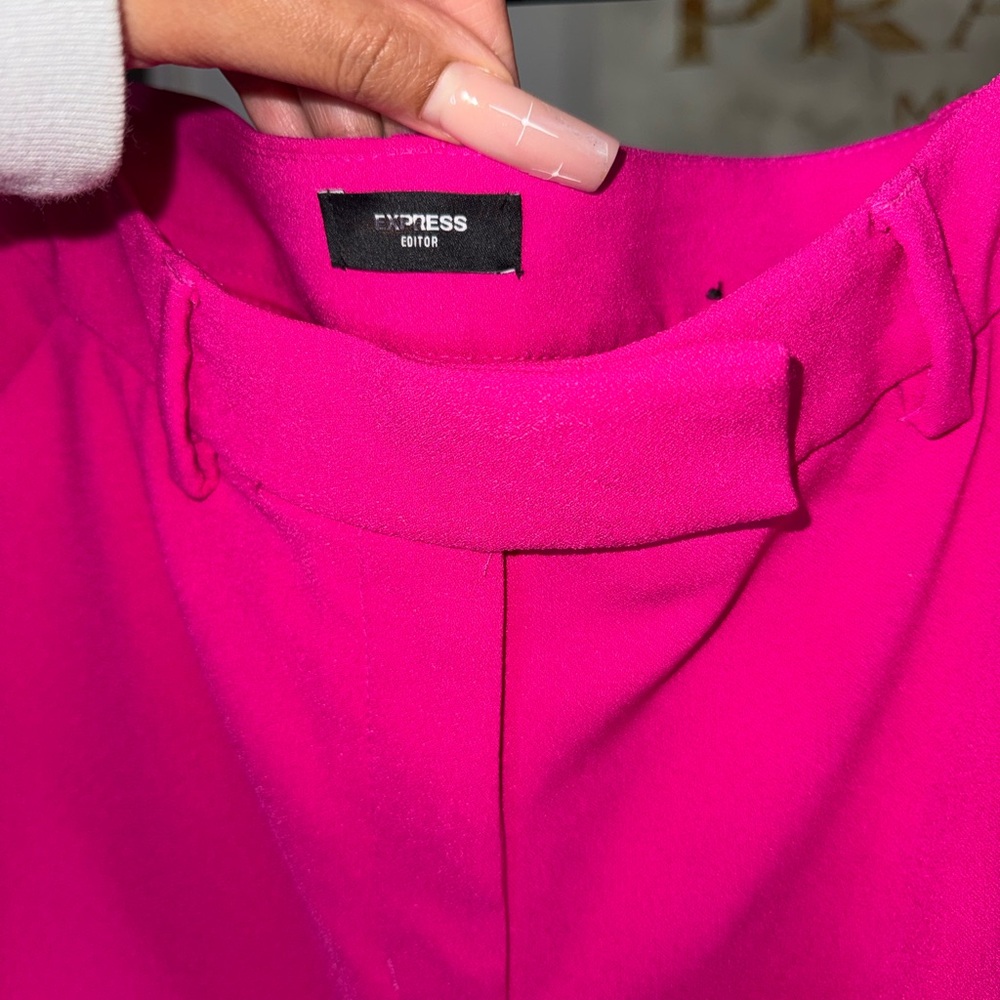 New Express Editor Hot Pink High Waisted Wide Leg Tailored Dress Pants Womens 4 - Picture 5 of 11